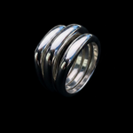 Triple Pipping Ring, sculptural sterling silver statement piece with three rounded bands, handcrafted luxury jewelry by Aymone Studio