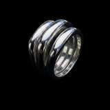 Triple Pipping Ring, sculptural sterling silver statement piece with three rounded bands, handcrafted luxury jewelry by Aymone Studio